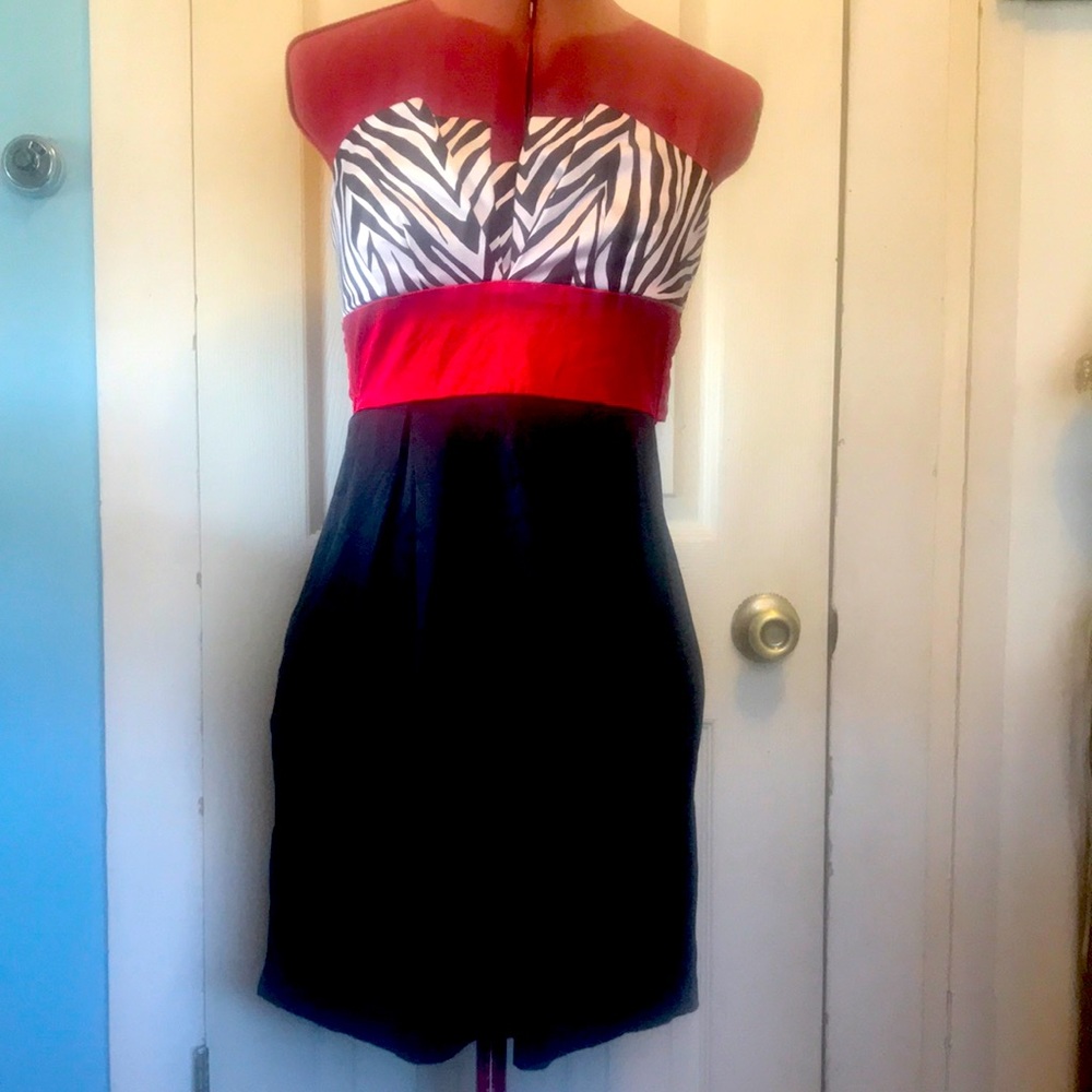 Wishes red and zebra print strapless dress